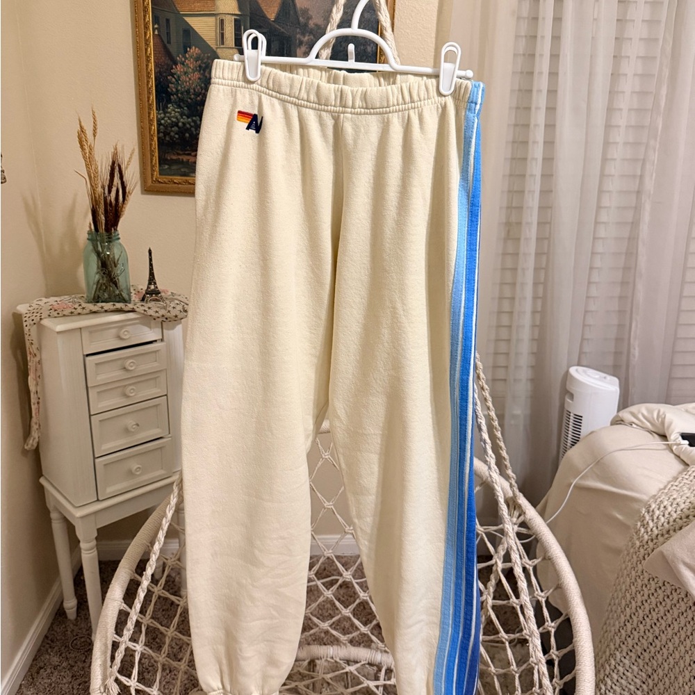 Aviator Nation Cream Joggers with Navy Detail